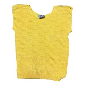 Vintage ADELE KNITWEAR Yellow 80s/90s Knit Sleeveless Sweater Grandmacore Preppy